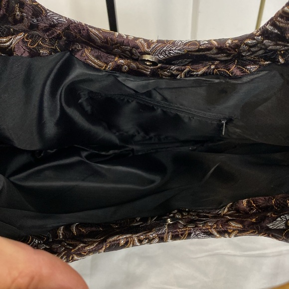 💚 Satin Brown Vintage Style Clutch With Bamboo Handles - Picture 2 of 2